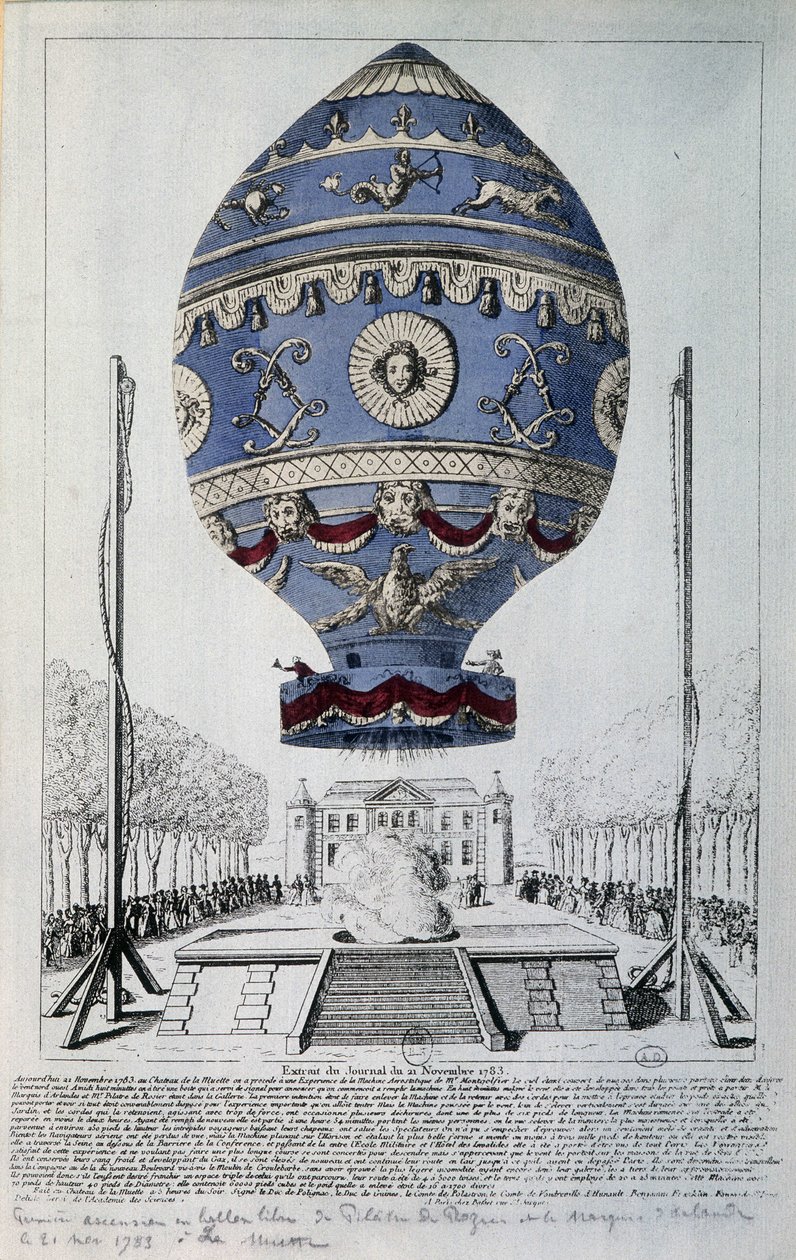 Pierwszy lot człowieka Pilâtre de Rozier w dniu 21 listopada 1783 r autorstwa French School