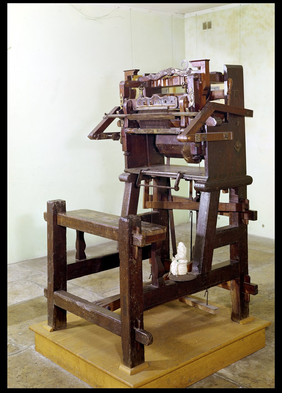 Pierwsze krosno do tkania pończoch, 1750 (drewno i metal) autorstwa French School
