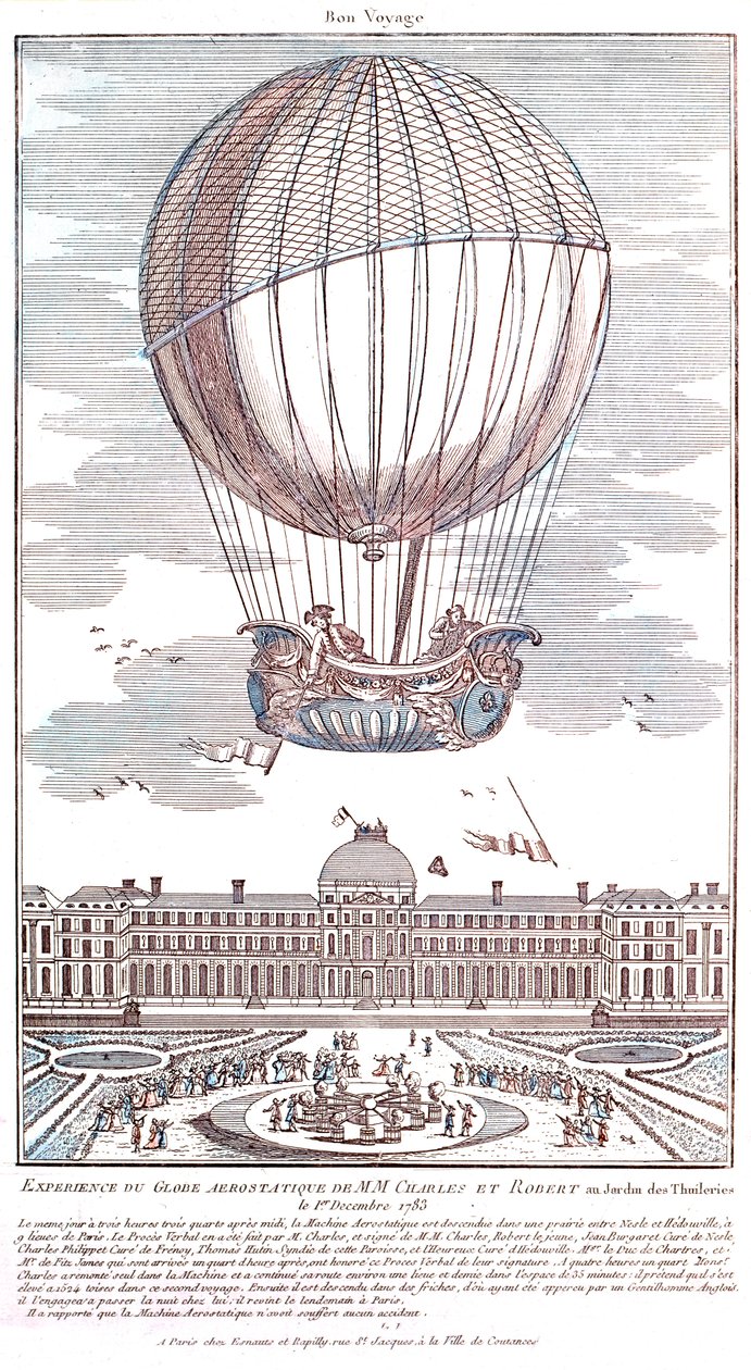 Pierwszy załogowy lot balonem z wodorem, 1783 autorstwa French School