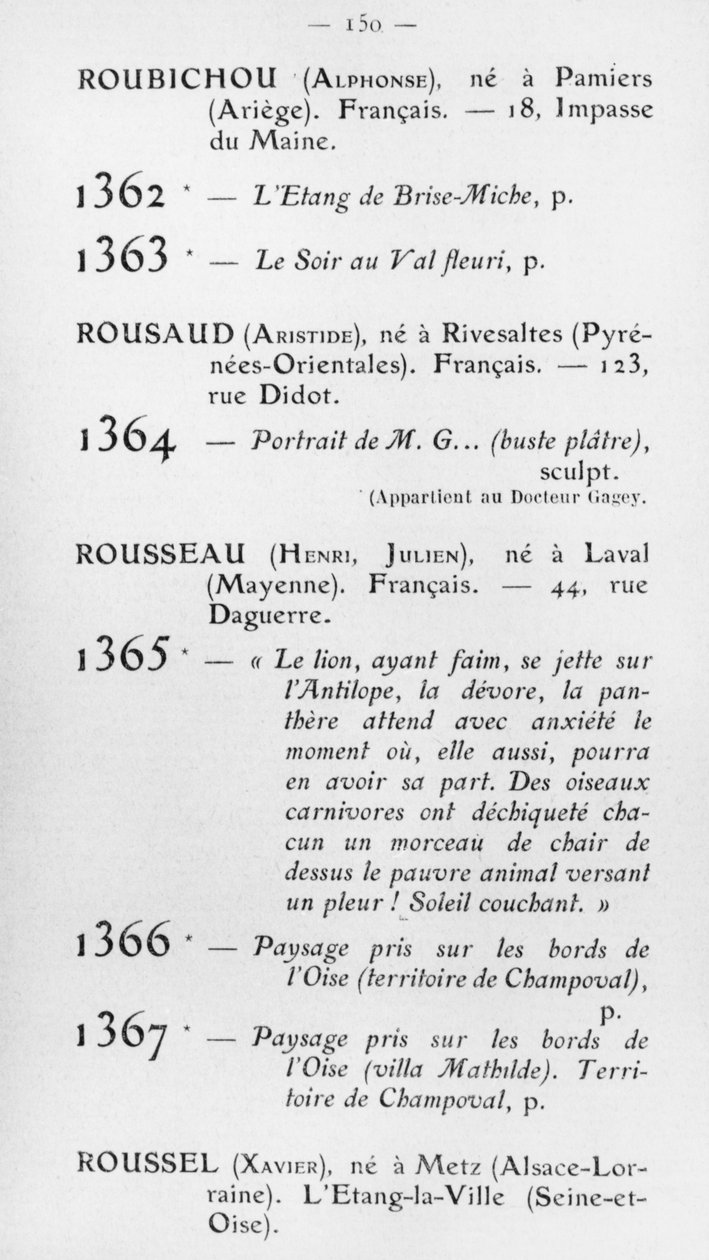 Pierwszy udział Le Douanier Rousseau w Salon dAutomne, katalog, s. 150, Paryż, 1905 autorstwa French School