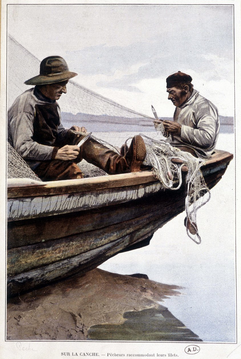Rybacy zarzucający na pokład sieci wiosłowe, t. 1895 autorstwa French School