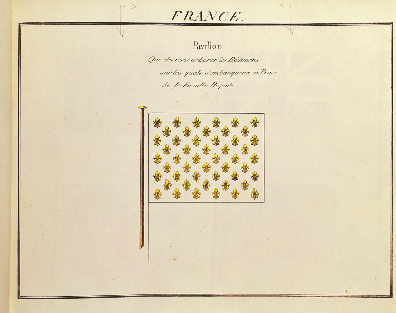 Flaga księcia rodziny królewskiej z Pavillons des Puissances Maritimes (kolor grawerowany) autorstwa French School