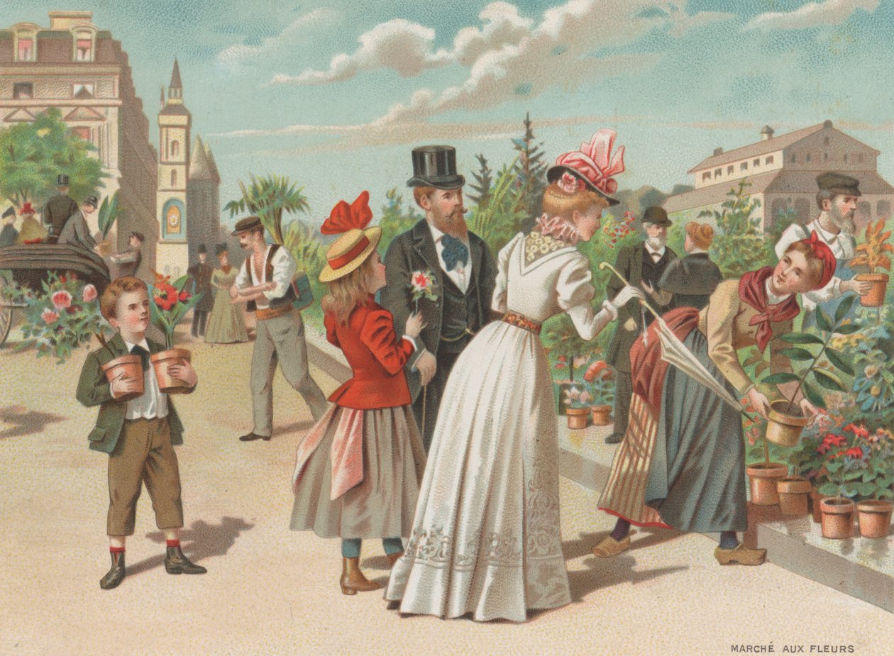 Rynek kwiatów (chromolitho) autorstwa French School