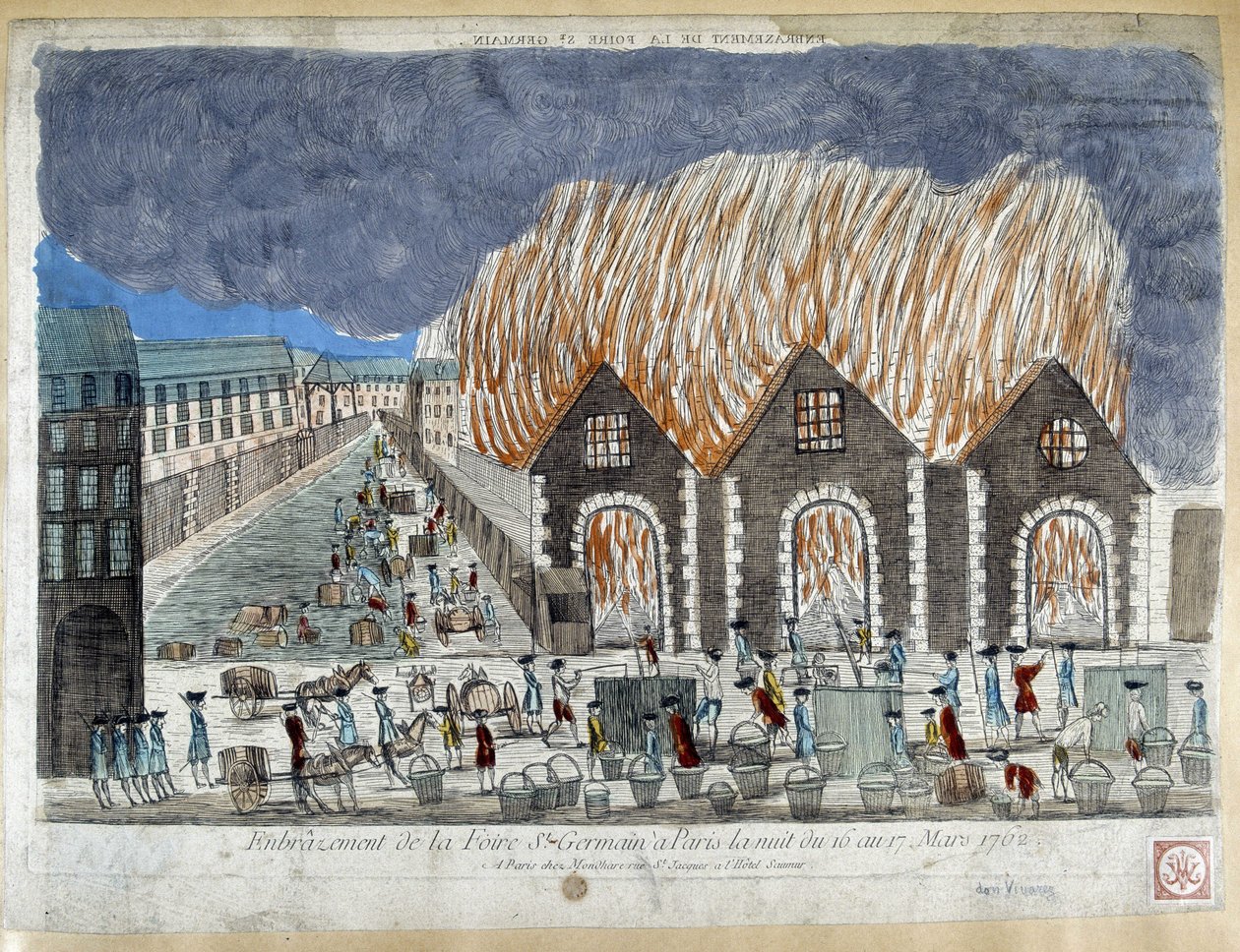 Jarmark Foire Saint Germain w Paryżu, w nocy z 16 na 17 marca 1762 - rycina autorstwa French School