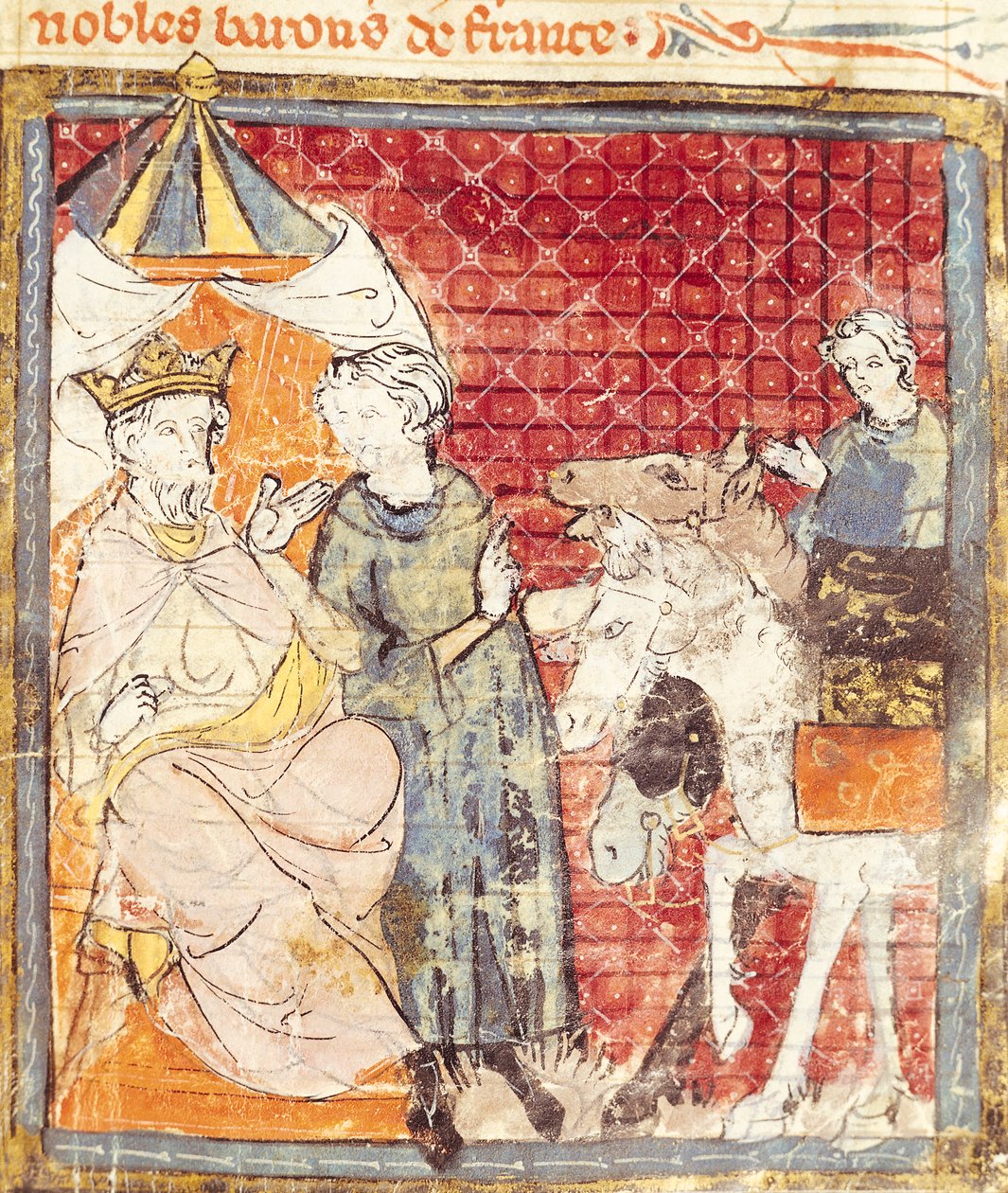 Fol.133r Roland Pożegnanie Karola Wielkiego (742-814), Grandes Chroniques de France, 1375-79 autorstwa French School