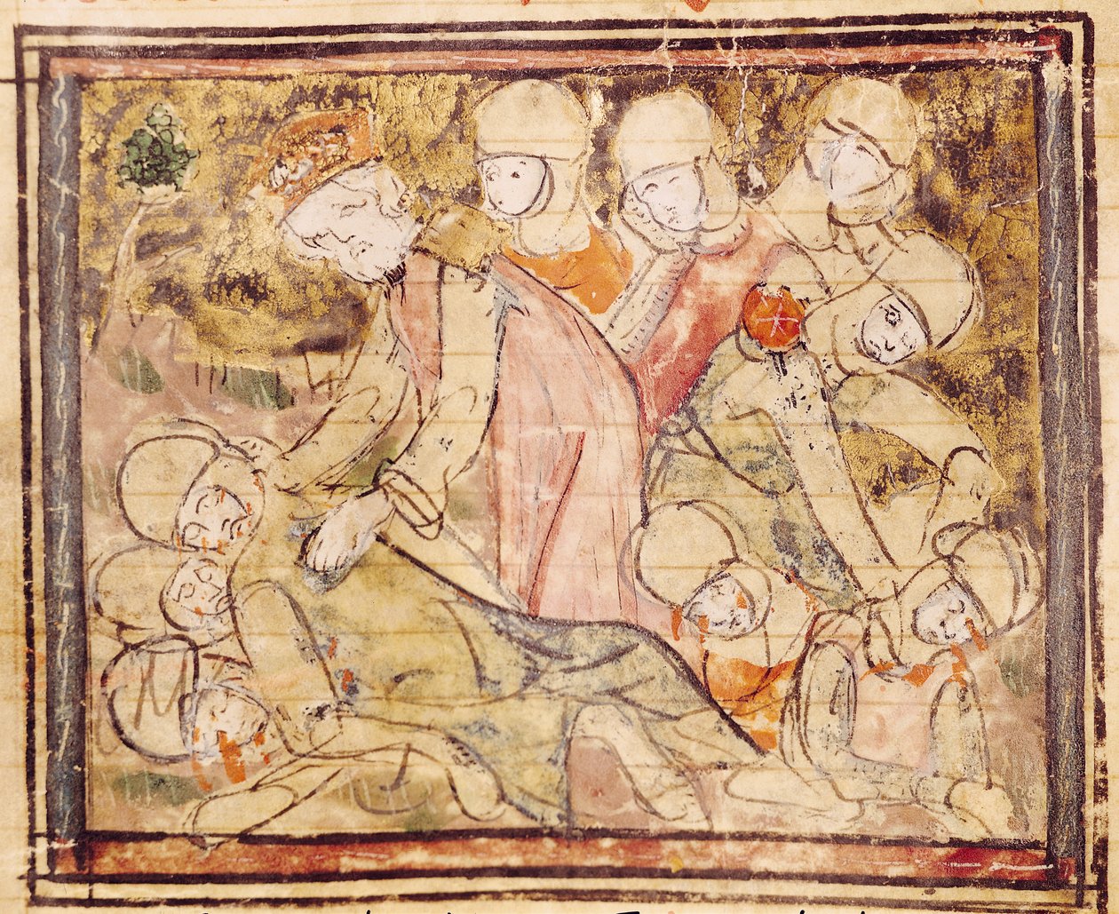 Fol.136v Jak Karol Wielki (742-814) znalazł martwego Rolanda, z Grandes Chroniques de France, 1375-79 autorstwa French School