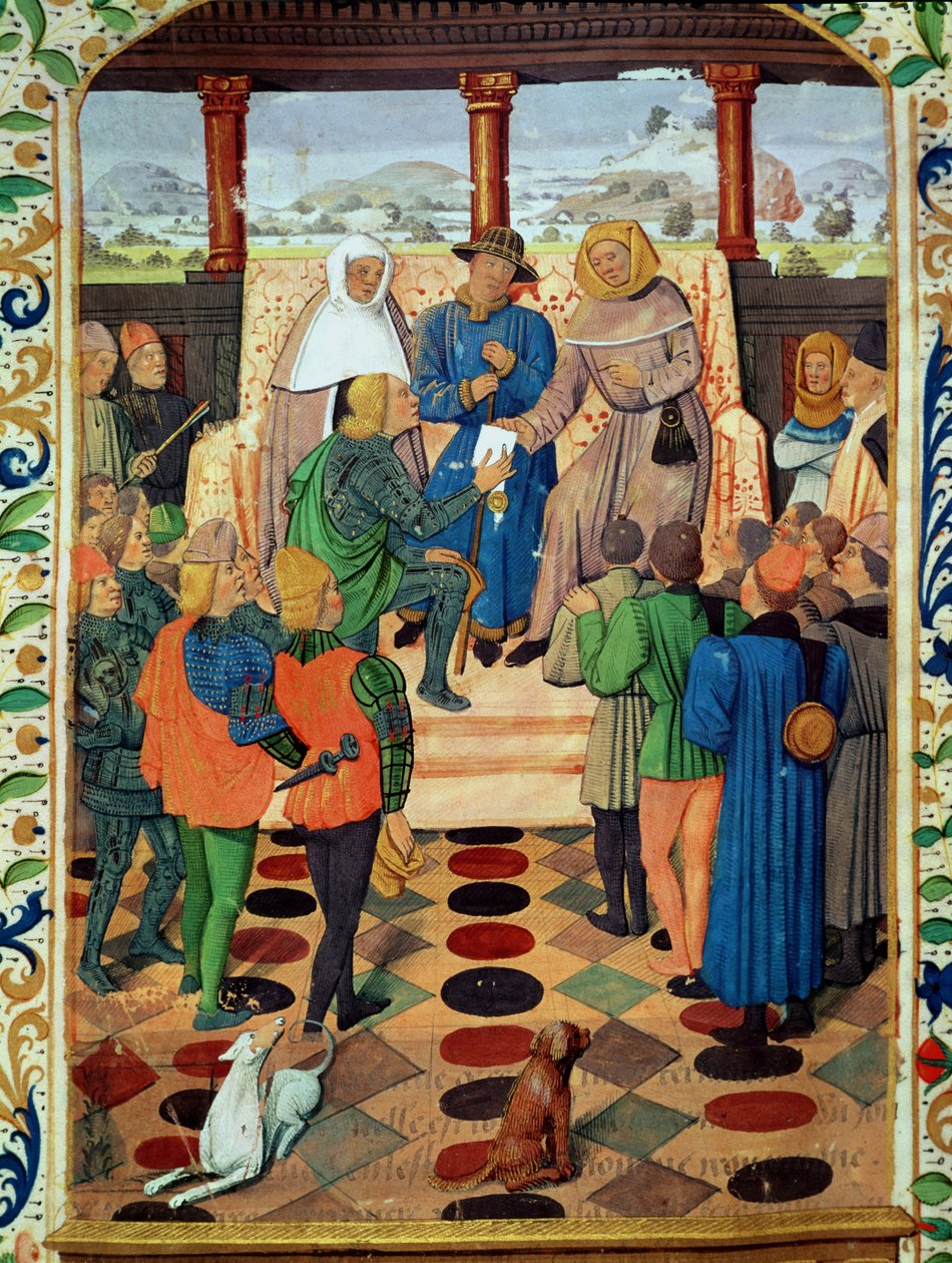 Fol.185v Karol VII (1403-61) wręcza dokument Joannie d