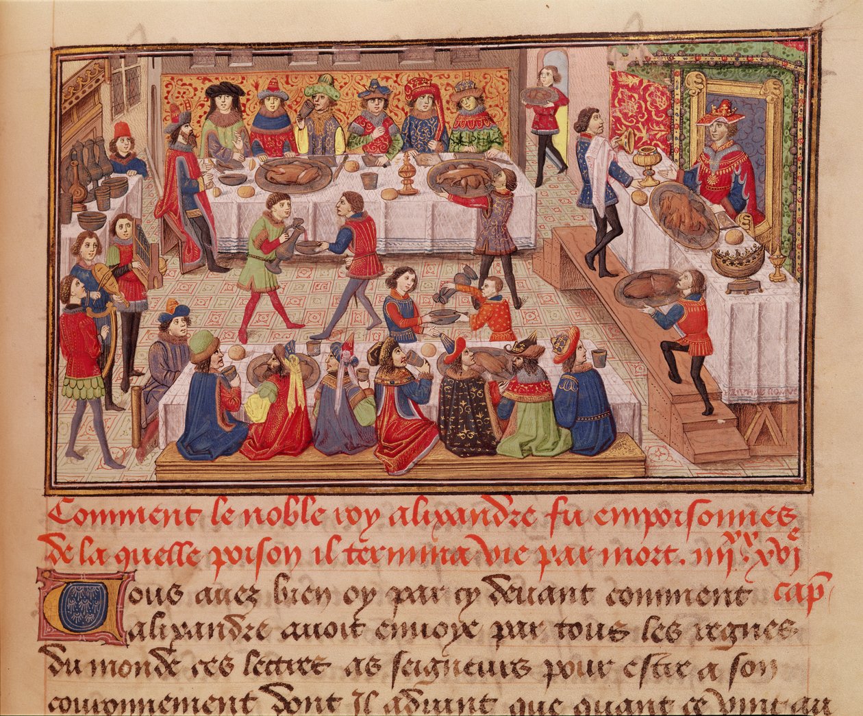 Fol.298r Jak otruto szlachetnego króla Aleksandra, ilustracja z książki Jeana Wauquelina, z Histoire du Grand Alexandre 1460 autorstwa French School