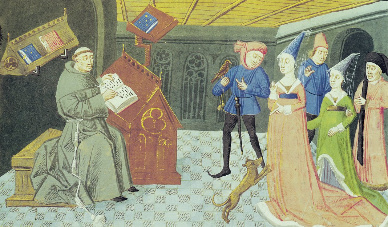 Fol.79r Carlo Marsuppini (zm.1453) ilustracja z Controversia de Nobilitate autorstwa Buonaccorso da Montemagno autorstwa French School