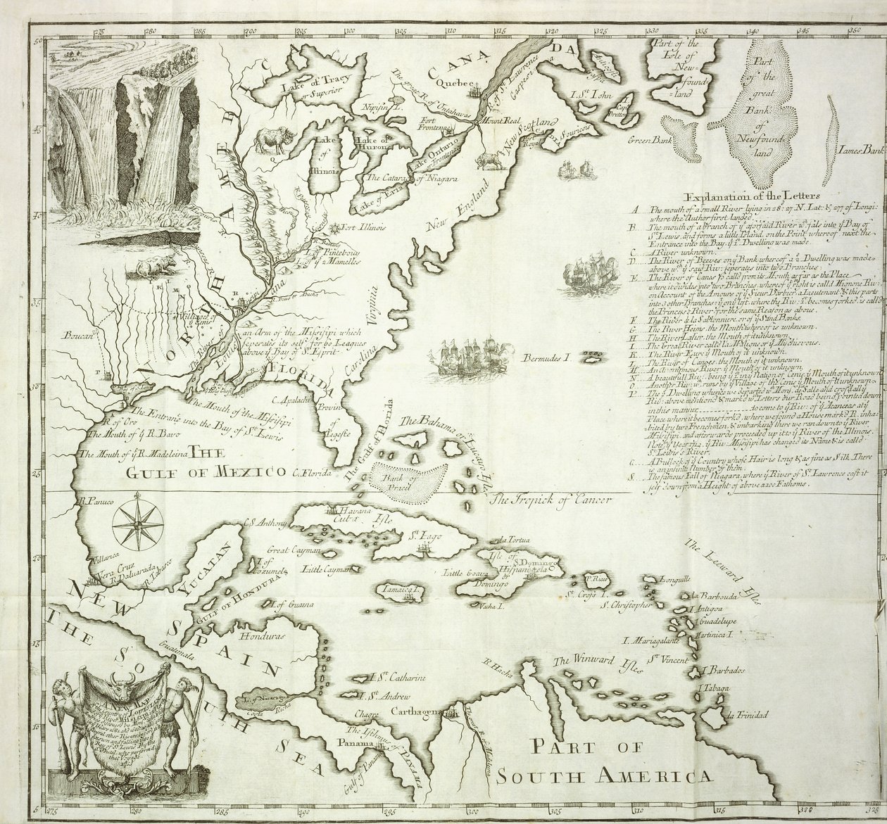 Składana mapa północnoamerykańskiego wybrzeża Atlantyku, 1714 autorstwa French School