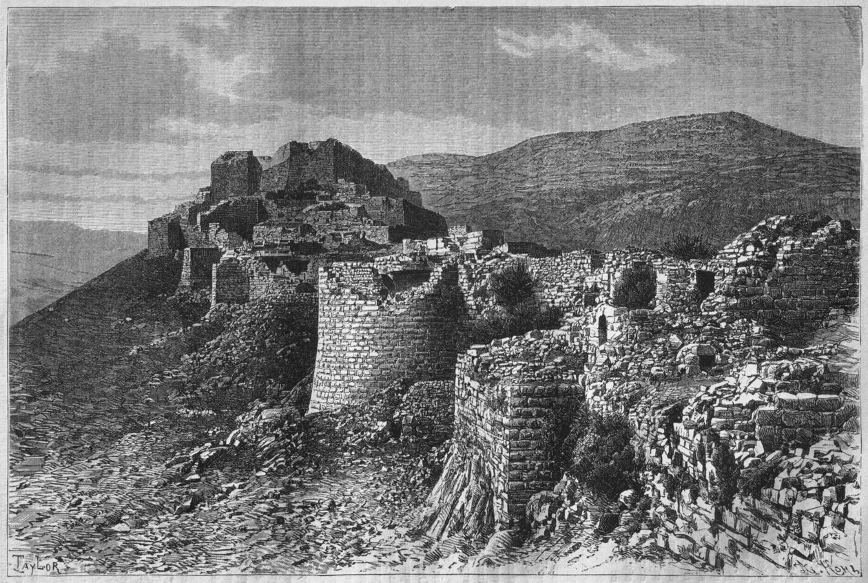 Twierdza Baniyas, z dzisiejszej Syrii. Podróżuje po Fenicji, Libanie i Judei. 1875-1880 Louis Charles Emile Lortet, 1884 (bw grawerowanie) autorstwa French School