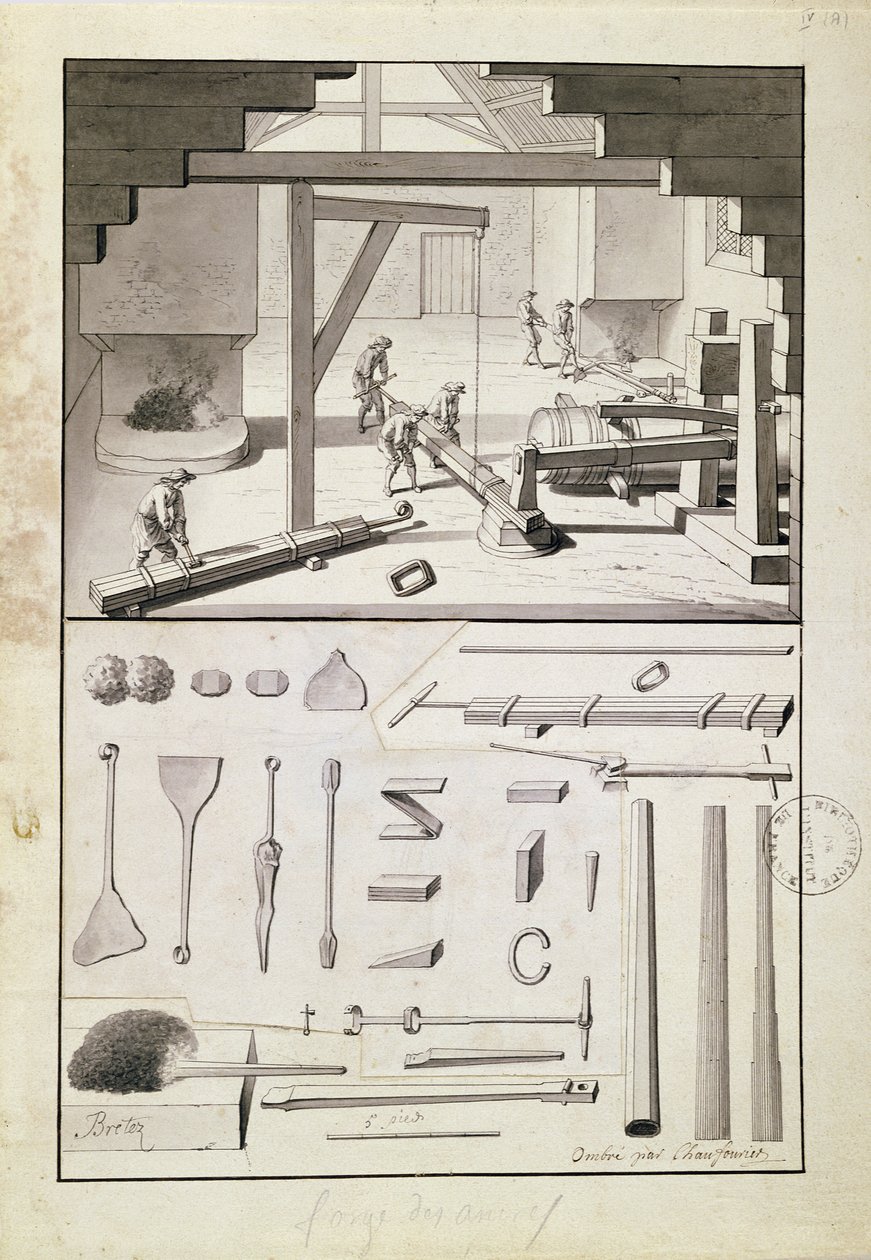 Odlewnia, rysunek do Description des Arts et Métiers autorstwa L. Simonneau, który zainspirował Diderota do Encyclopédie autorstwa French School