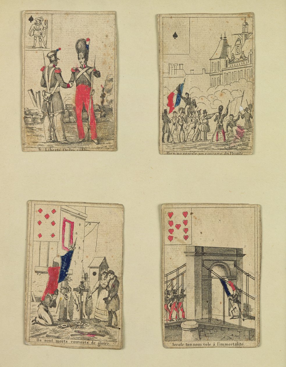 Cztery karty do gry upamiętniające bohaterów lipca 1830, 1831 autorstwa French School