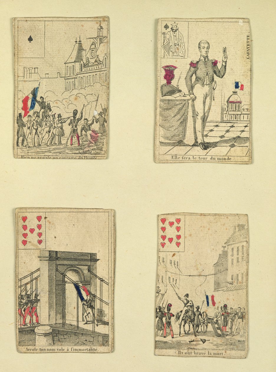 Cztery karty do gry upamiętniające bohaterów lipca 1830, 1831 autorstwa French School