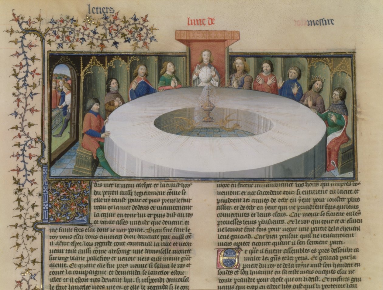 Fr.120 f.524v Rycerze Okrągłego Stołu z Historii Lancelota, z La Quite de Saint Graal autorstwa French School