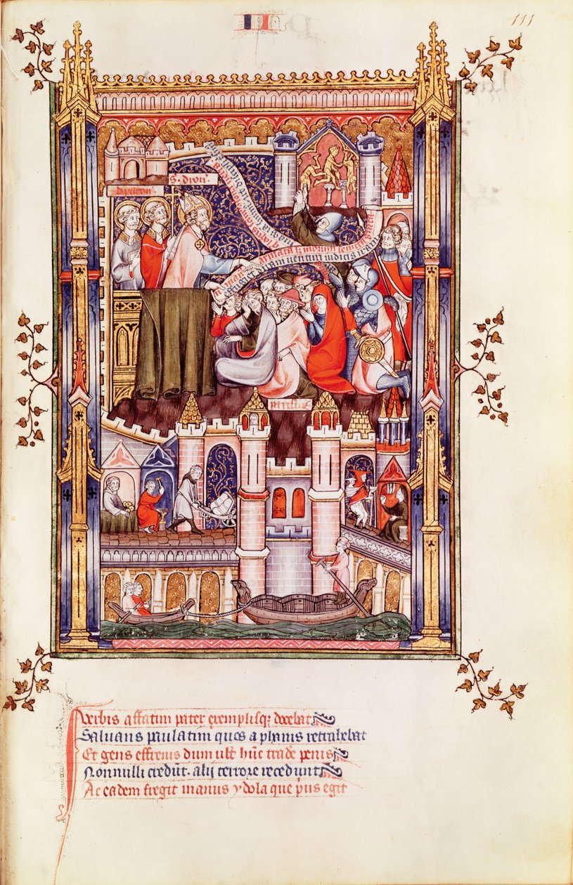 Ks 2091 fol.111 Św. Denis przemawia do Paryżan, którzy łamią swoich pogańskich bożków, z Vie de St. Denis, 1317 autorstwa French School