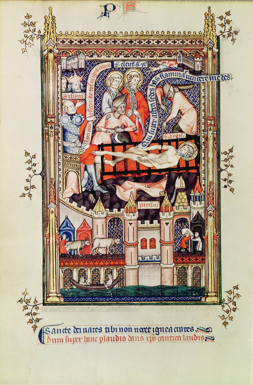 Fr 2092 f.22v Św. Denis torturowany na stojaku, z Vie de St. Denis, 1317 autorstwa French School