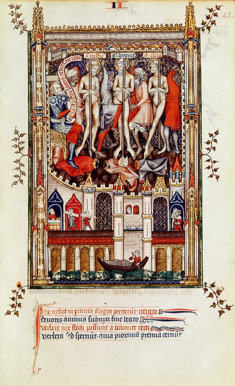 Fr 2092 f.42 Trzecie biczowanie św. Denisa i jego towarzyszy, z Vie de St. Denis, 1317 autorstwa French School