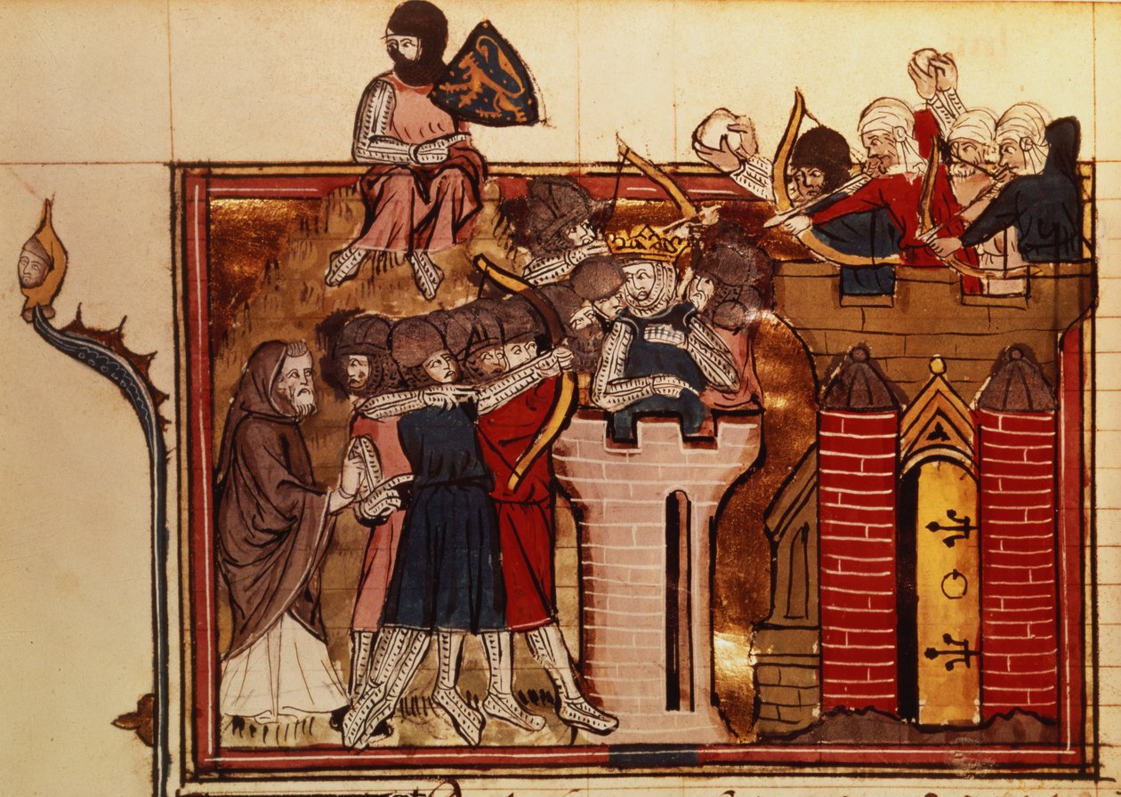 Fr 22495 f.69v Atak krzyżowców na Jerozolimę w 1099, z Le Roman de Godefroi de Bouillon autorstwa French School
