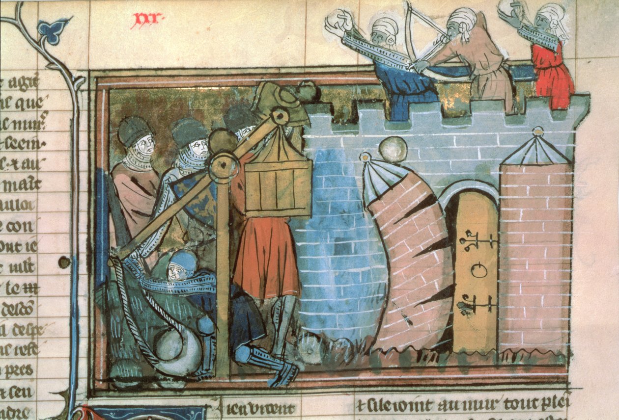 Fr 22495 fol.30 Atak na miasto w czasie wypraw krzyżowych, z Le Roman de Godefroi de Bouillon autorstwa French School