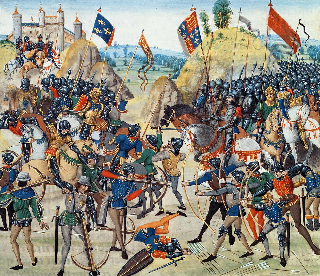 Fr 2643 f.165v Bitwa pod Crecy z wojny stuletniej, z "Kroniki Froissart", 24 sierpnia 1346 autorstwa French School