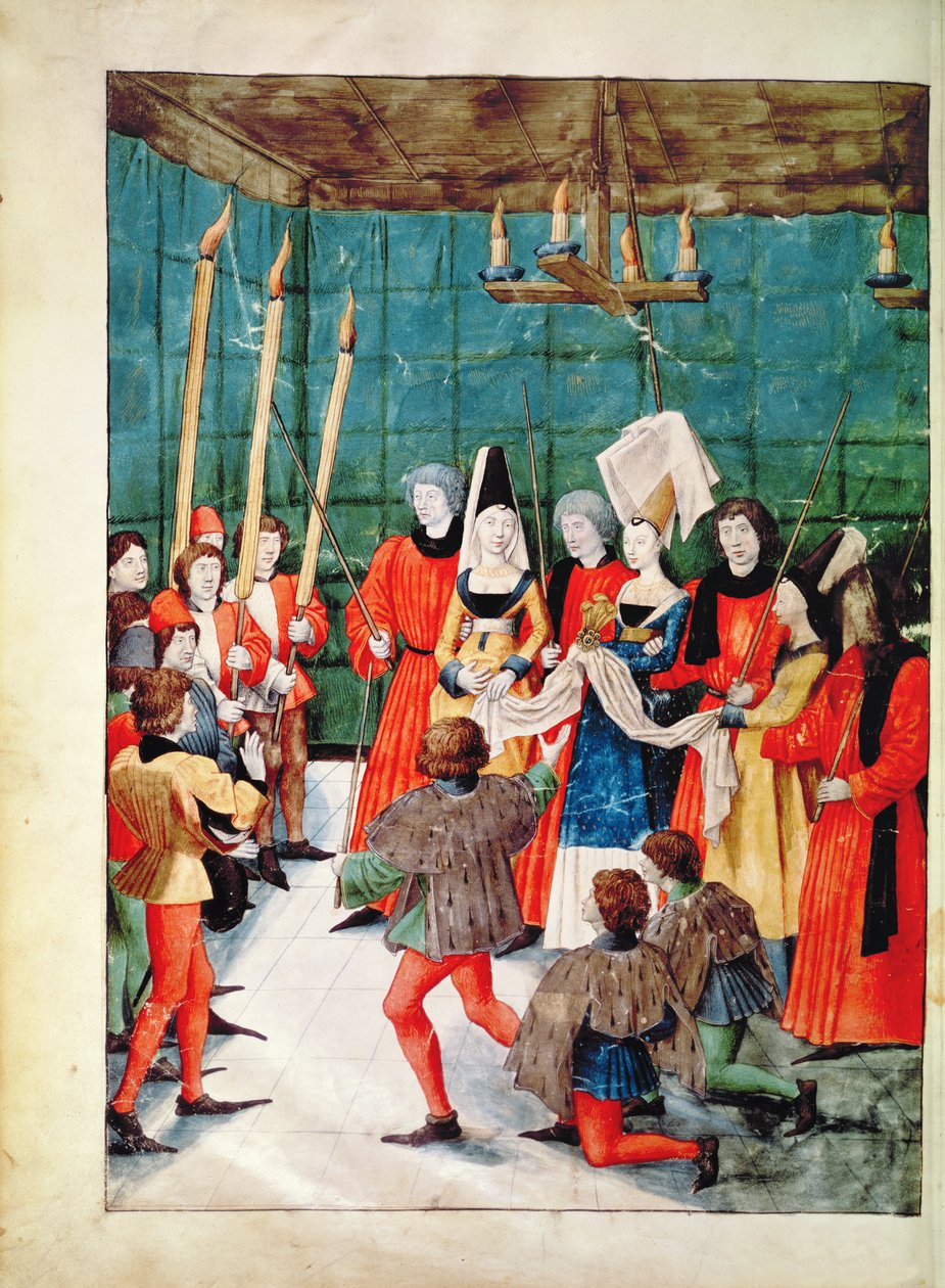 Fr 2692 f.70v Królowa wręczająca nagrodę za turniej rycerski, z Livre des Tournois de Rene dAnjou, c.1488-89 autorstwa French School