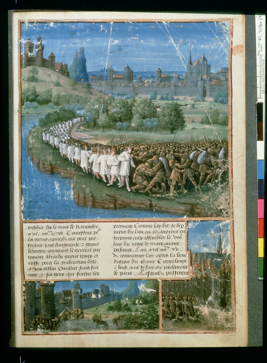 Fr 5594 f.19 Pierwsza krucjata Piotra Pustelnika, z Passages faits Outremer napisanej przez Sebastiena Mamerota, c.1490 autorstwa French School