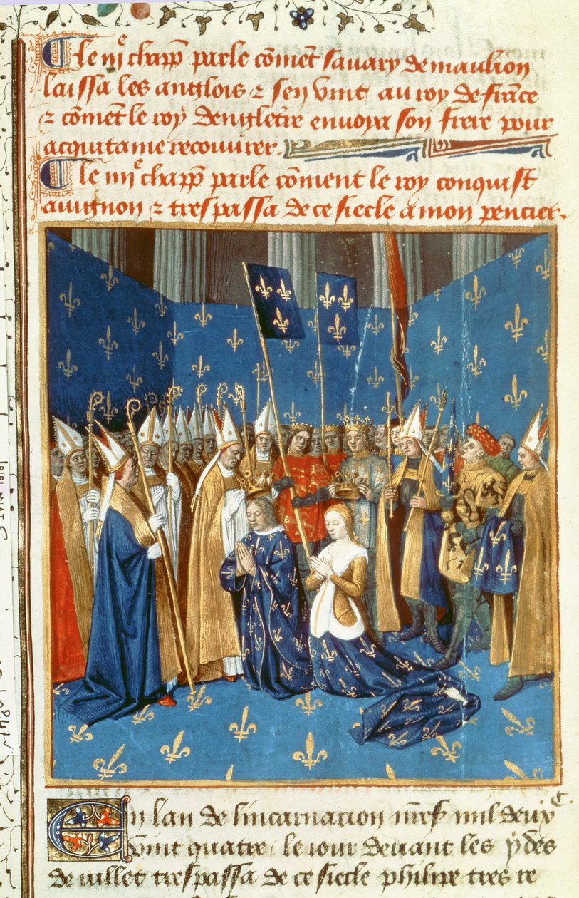 Fr 6465 f.247v Koronacja Ludwika VIII (1187-1226) i Blanche de Castile w Reims w obecności króla Jerozolimy autorstwa French School