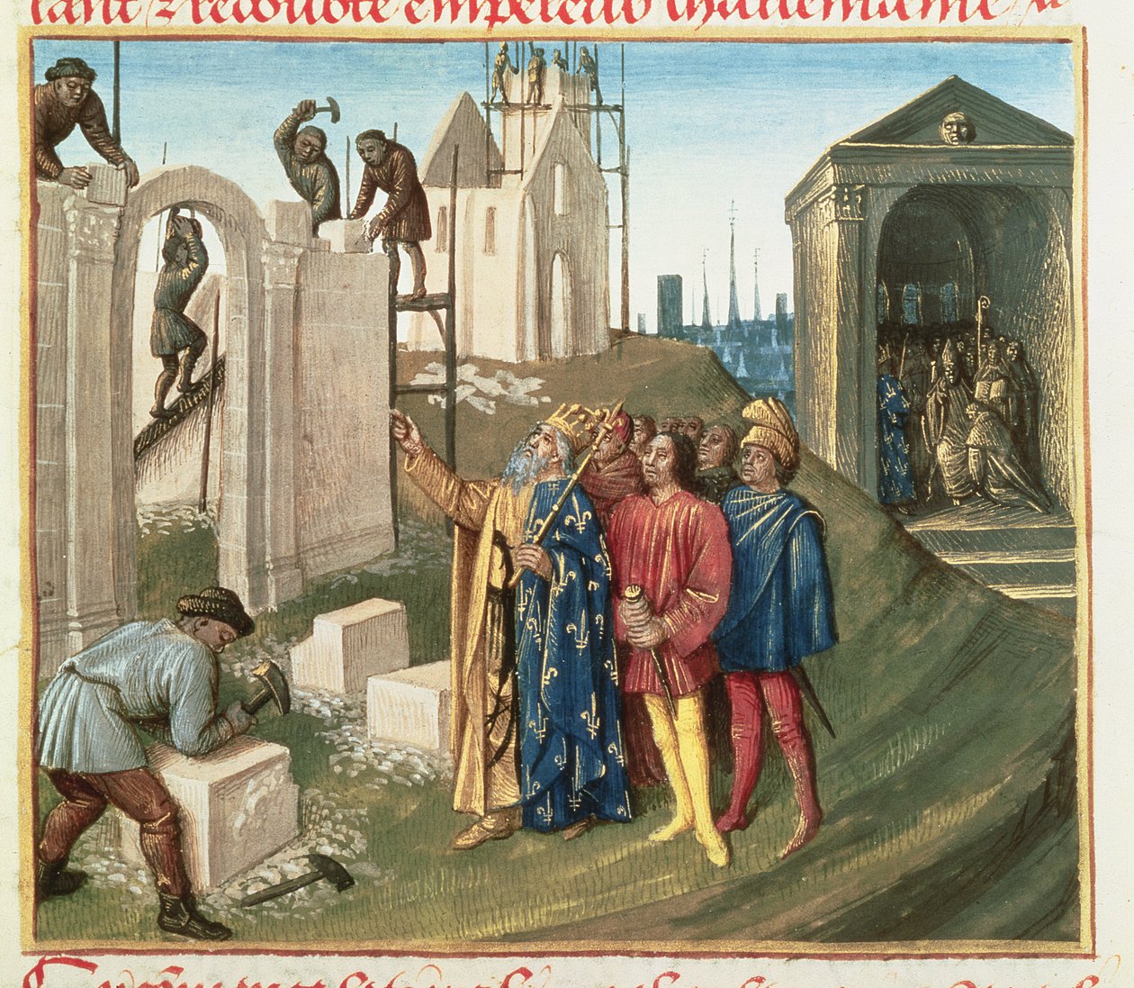 Fr 6465 f.96 Budowa kościoła w Aix La Chapelle przez Karola Wielkiego (742-814) autorstwa French School