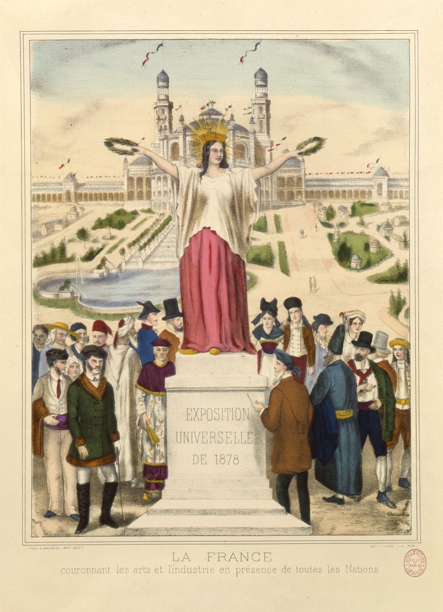 Francja Ukoronowanie sztuki i przemysłu wieńcami laurowymi na Wystawie Powszechnej w Paryżu w 1878 r. autorstwa French School