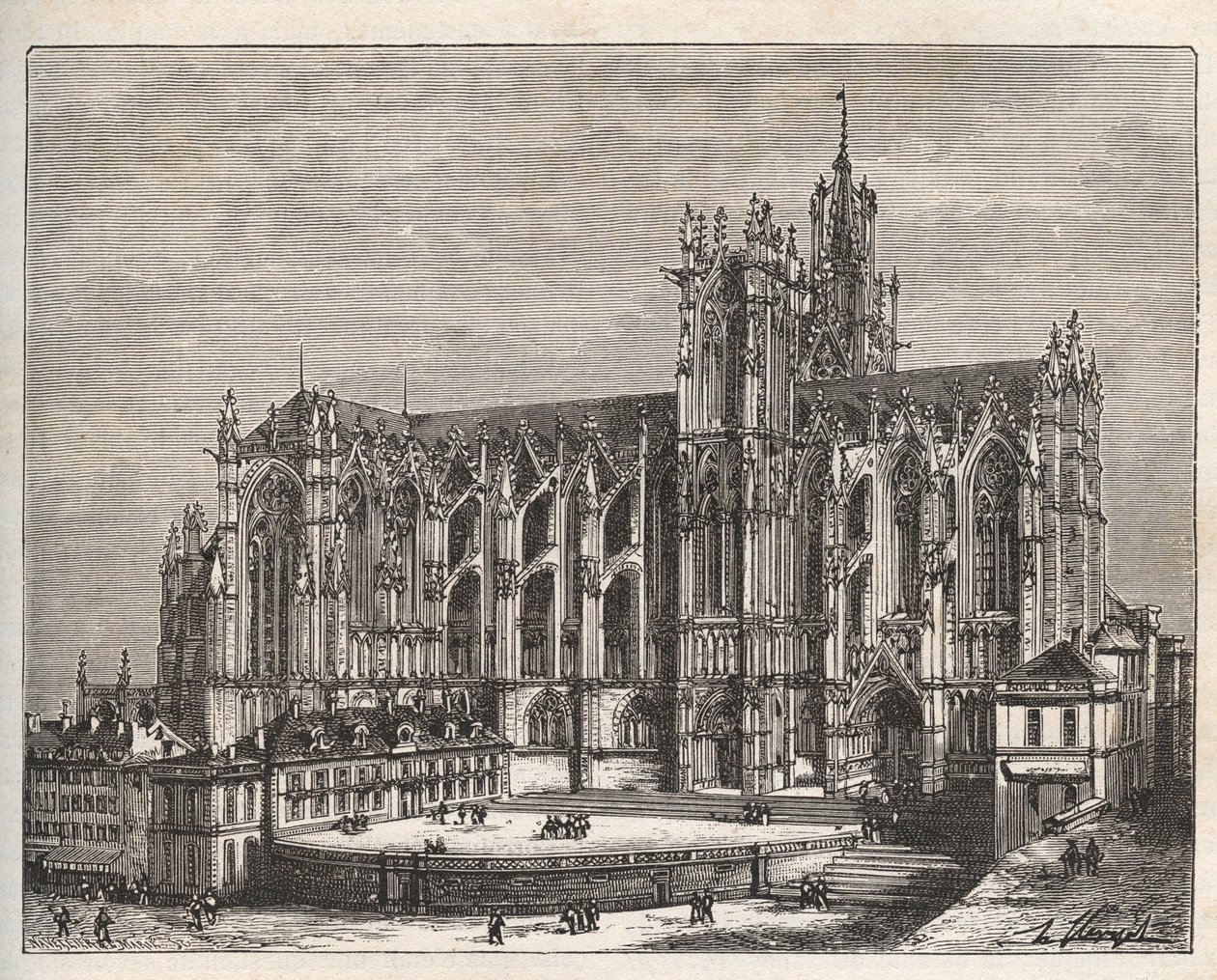Francja, Lotaryngia, Mozela (57), Metz: Katedra Saint Etienne de Metz - rycina w „La France illustrée: geografia, historia, administracja statystyczna” autorstwa V.-A. Słodowy Brąz. 1884 autorstwa French School
