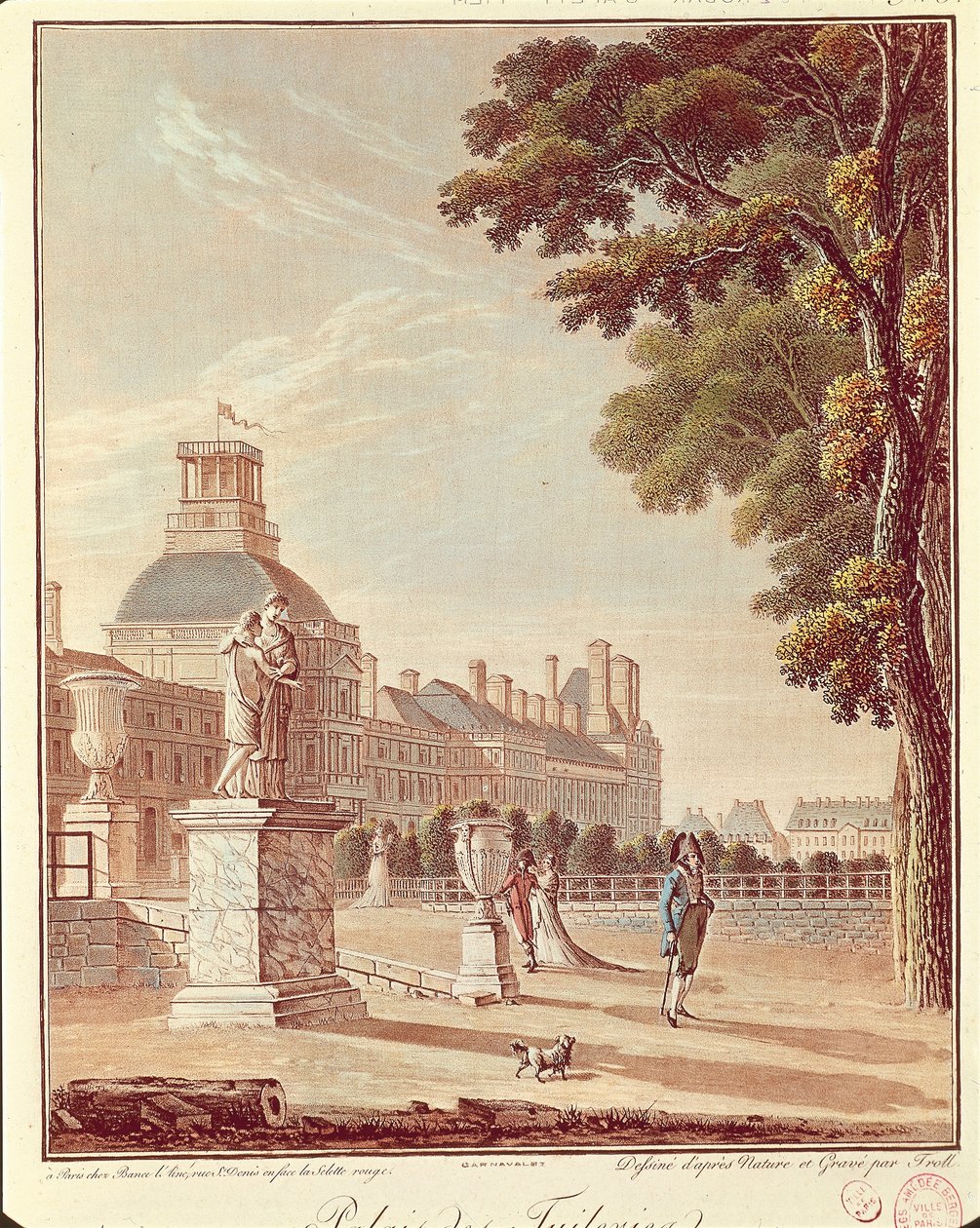 Francja, Paryż, pałac tuileries, grawerowanie autorstwa French School