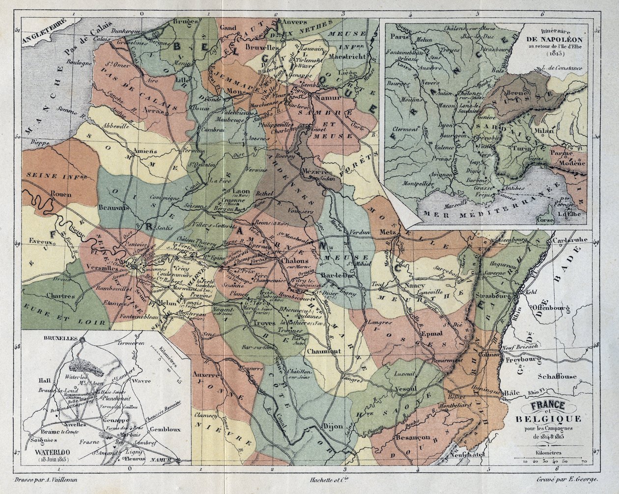Francja i Belgia na kampanię 1814-1815 - grawerowanie w „Histoire de France” Victora Duruy (1811-1894) - 1882 autorstwa French School