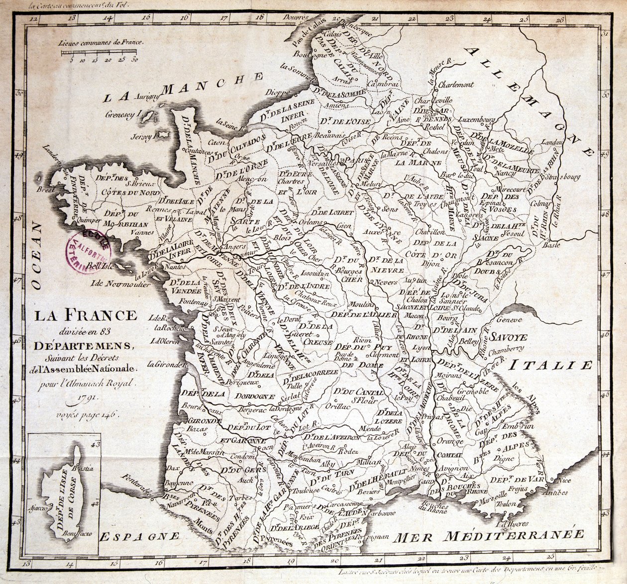 Francja podzielona na 83 departamenty zgodnie z dekretami Zgromadzenia Narodowego z 1791 r autorstwa French School