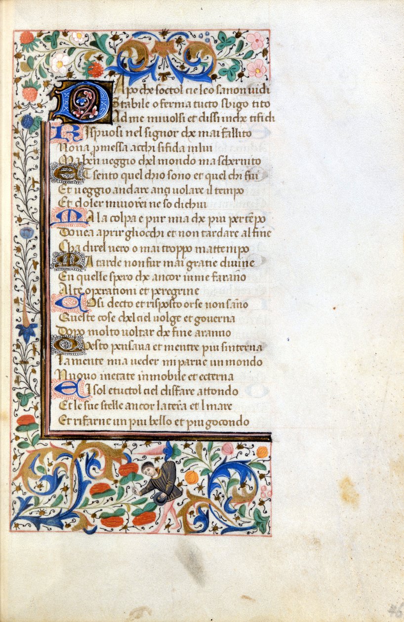 Francesco Petrarca (Petrarca): incipit z iluminowanego rękopisu Szkoły Francuskiej z XIV wieku. Biblia Miejska z Rimini. autorstwa French School