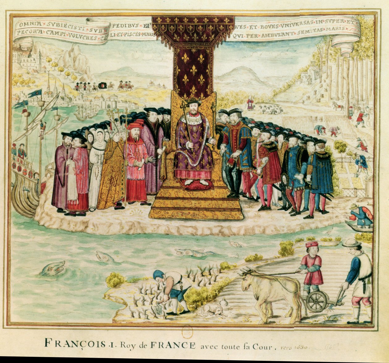 Franciszek I (1494-1547) otoczony swoim dworem, ok. 1630 (wc na papierze) autorstwa French School