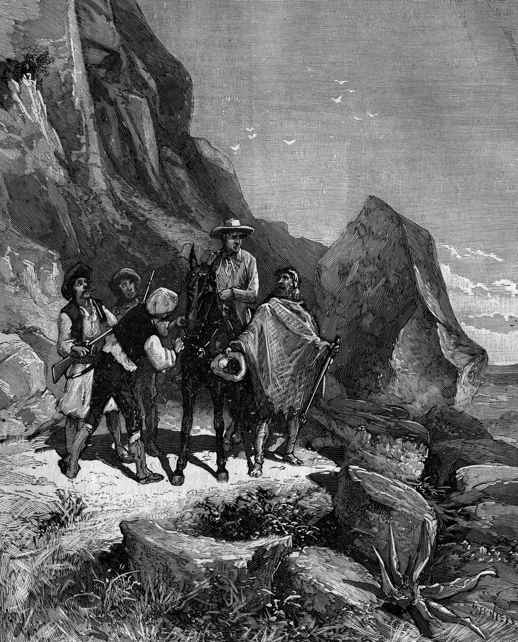 Francois Arago (1786 - 1853) w 1806 roku udał się do Hiszpanii, aby dokończyć pomiar południka i pewnego wieczoru został zadokowany przez czterech bandytów. autorstwa French School