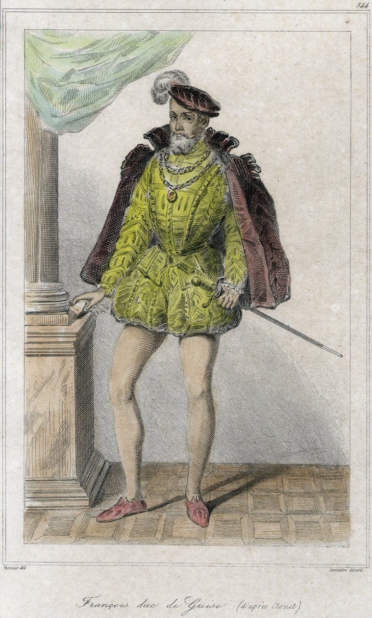 Franciszek I Lotaryngii, 2. książę Guise (1519-1563). Rozpoczęła ona pierwszą wojnę religijną od masakry Wassy (1562). Grawerowanie XIX wieku. autorstwa French School