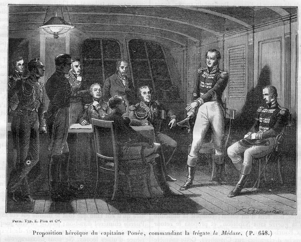 Francois Ponee II (1775-1863), dowódca La Meduse, fidele napoleońskie, proponuje cesarzowi samotną walkę Le Bellerophon - w „Historii imperium po historii konsulatu” Adolphe Thiers -1879 – kolekcja prywatna autorstwa French School