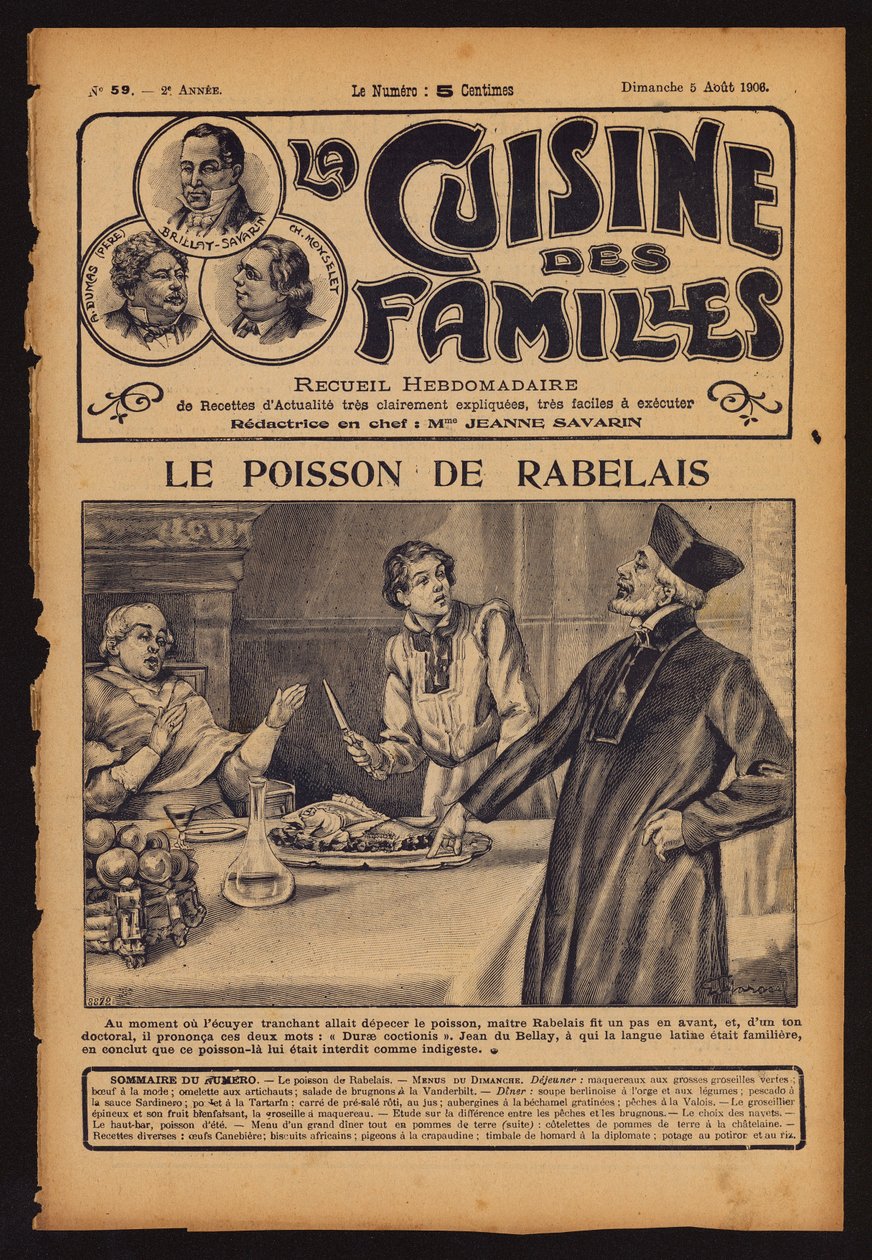 Francois Rabelais ostrzega kardynała Jeana du Bellaya, by nie jadł ryby (rycina) autorstwa French School