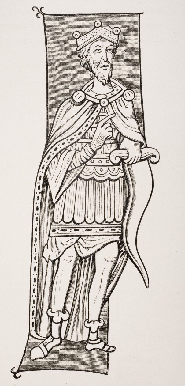 Wódz lub król frankijski uzbrojony w scramasax, na podstawie miniatury z IX wieku, z "Le Moyen Age et La Renaissance" autorstwa Paula Lacroix (1806-84), opublikowanej w 1847 r. autorstwa French School