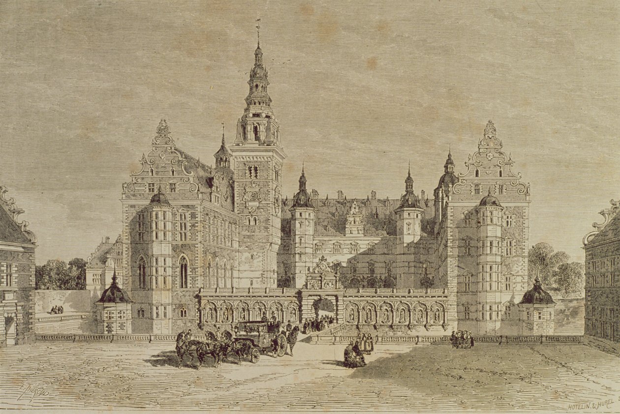 Zamek Frederiksborg, Hillerod, Dania, lata 50. XIX wieku, z „Le Tour du Monde”, wyd. Paryż, lata 60. XIX wieku autorstwa French School