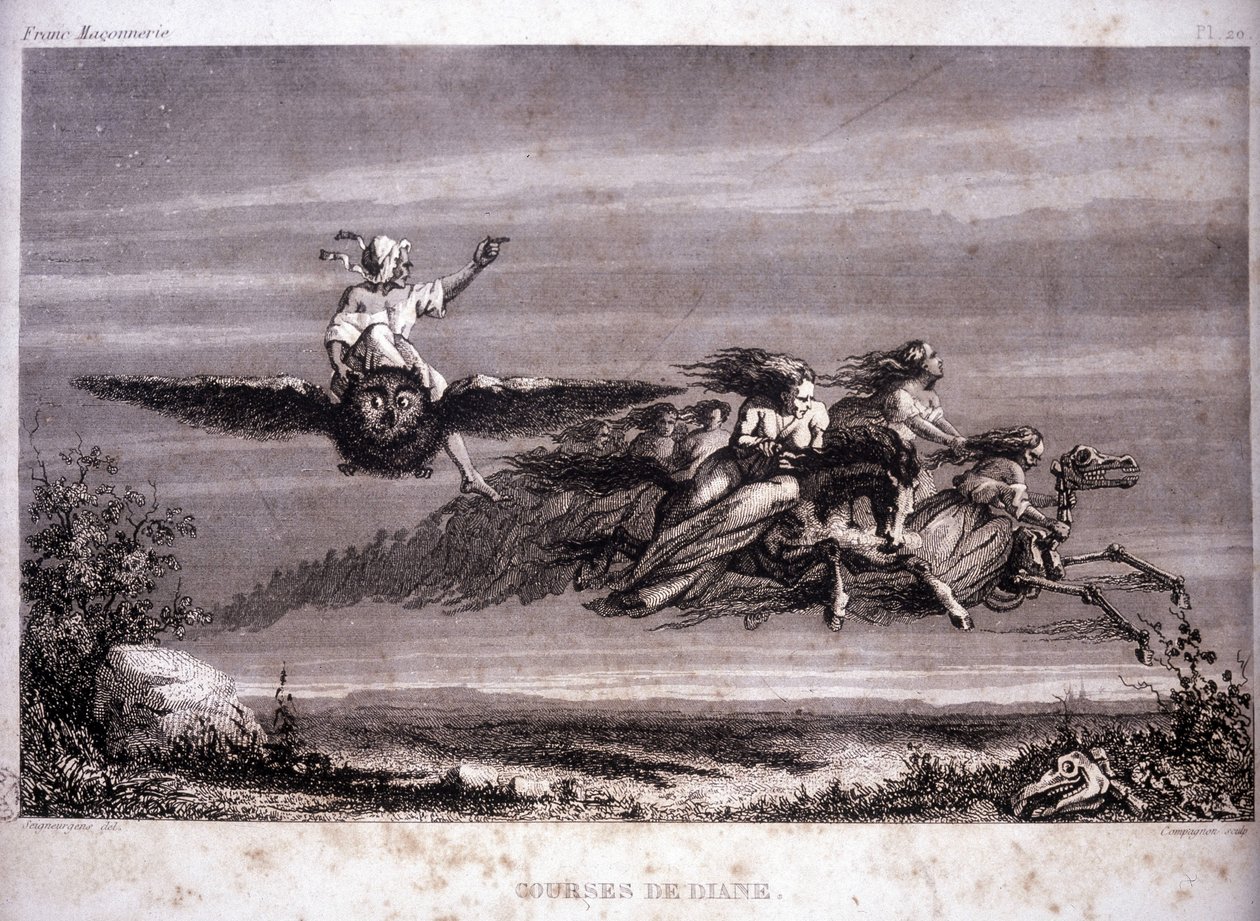 Wolność: wyścigi Diane. Grawer z „Malownicza historia masonerii oraz starożytnych i nowoczesnych tajnych stowarzyszeń” autorstwa F.-T. B. Clavel. Pagnere, redaktor. 1843. autorstwa French School