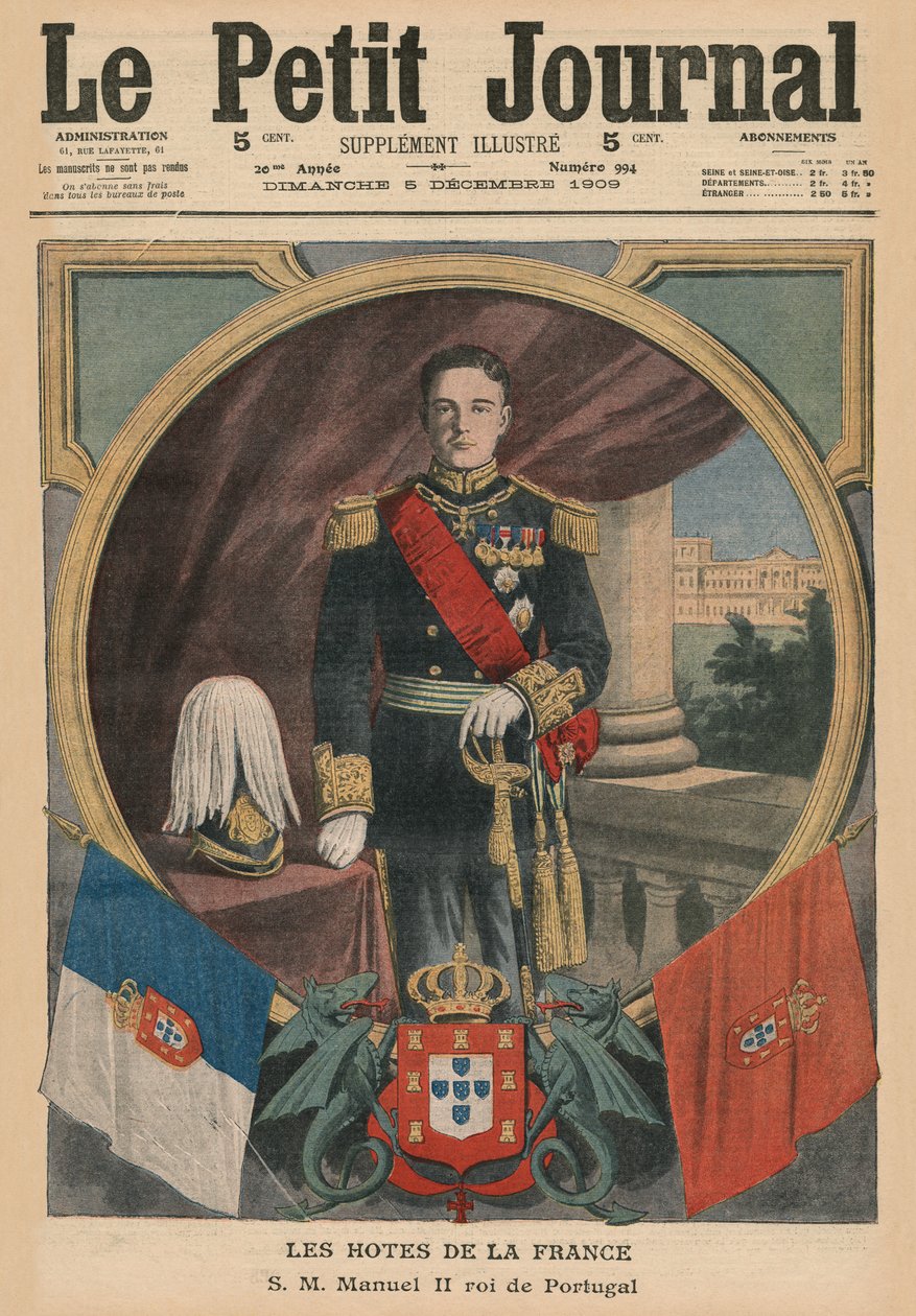 Gospodarze francuscy, Jego Wysokość Manuel II, Król Portugalii, ilustracja na okładce z „Le Petit Journal”, dodatek illustre, 5 grudnia 1909 autorstwa French School