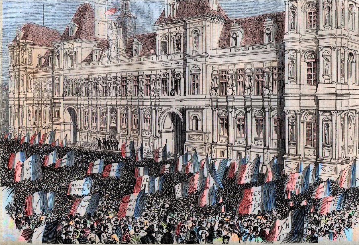 Francuski Rząd Tymczasowy 1848 - Tymczasowy Rząd 1848 - Wybory kwietnia 1848 - Demonstracja robotników w Hotel de Ville w Paryżu (17 marca autorstwa French School