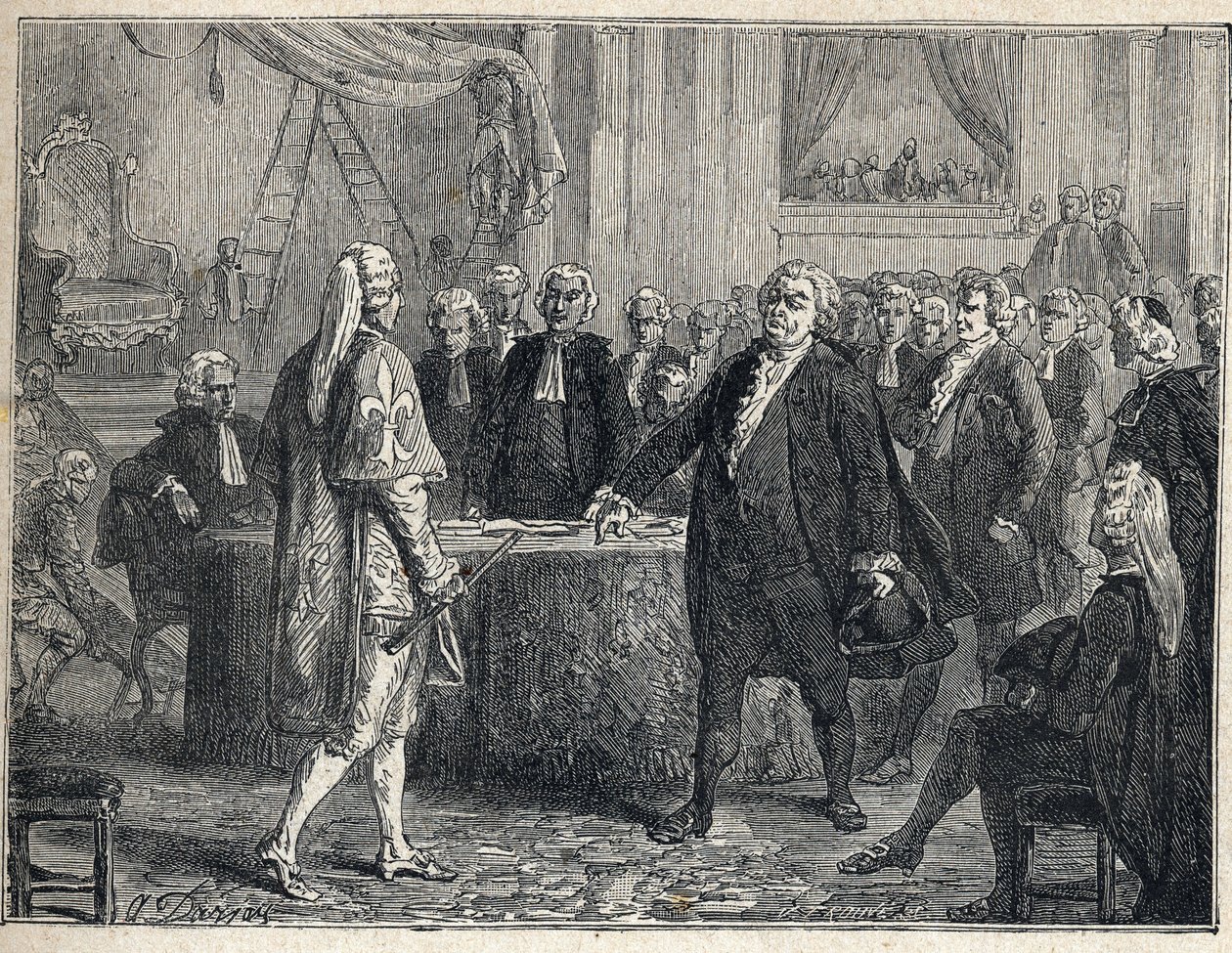 Rewolucja Francuska - Zgromadzenie Ogólne 23/06/1789: Honore Gabriel (Honore-Gabriel) Riqueti, hrabia Mirabeau (1749-1791) przemawiający do Henri Evrard (Henri-Evrard), markiza Dreux Breze (Dreux-Breze) (1762- 1829). Rycina z 1889 r. Ze zbiorów prywatnych. autorstwa French School