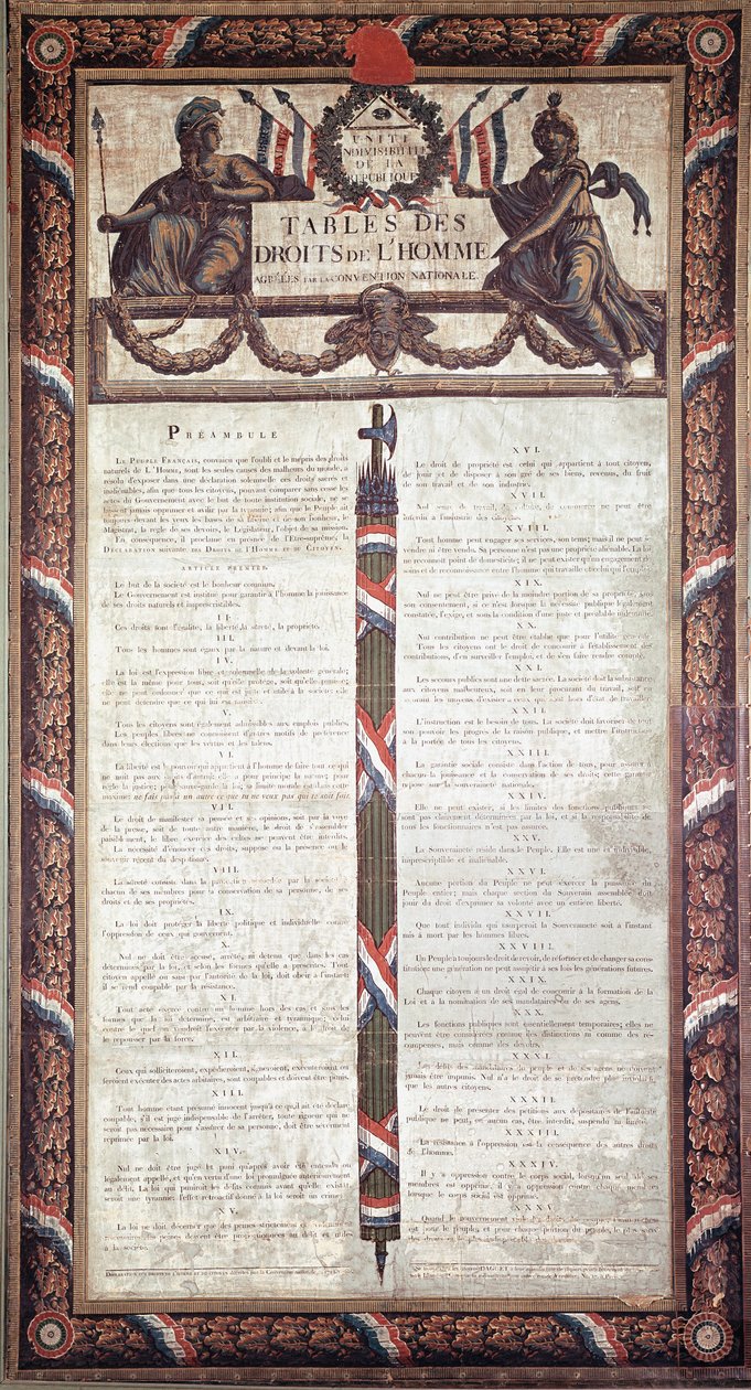 Rewolucja Francuska: Deklaracja Praw Człowieka i Obywatela (litografia. XVIII w.) autorstwa French School
