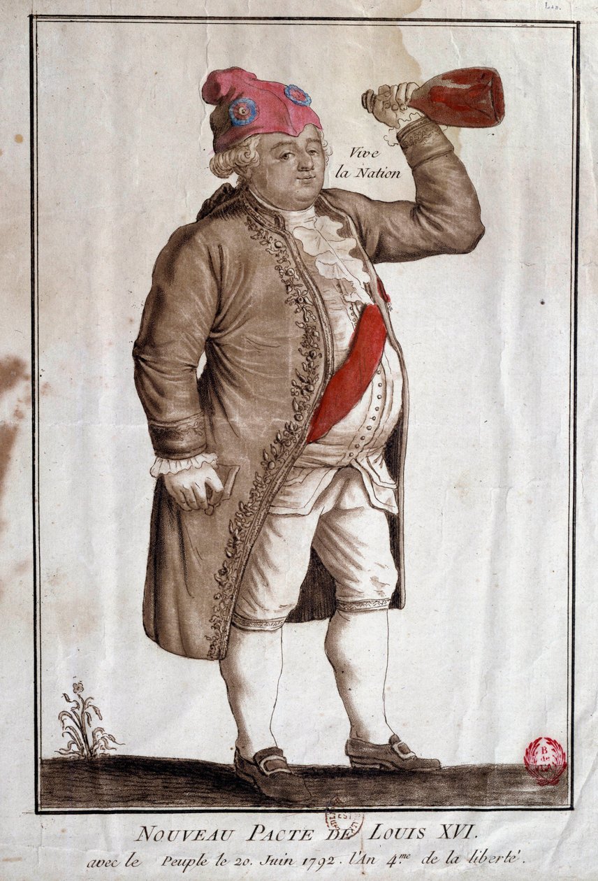 Rewolucja francuska: „”Nowy pakt Ludwika XVI z narodem (20.06.1792)”” Anonimowy grawerunek z XVIII wieku. Paryż, Biblioteka Arsenału autorstwa French School