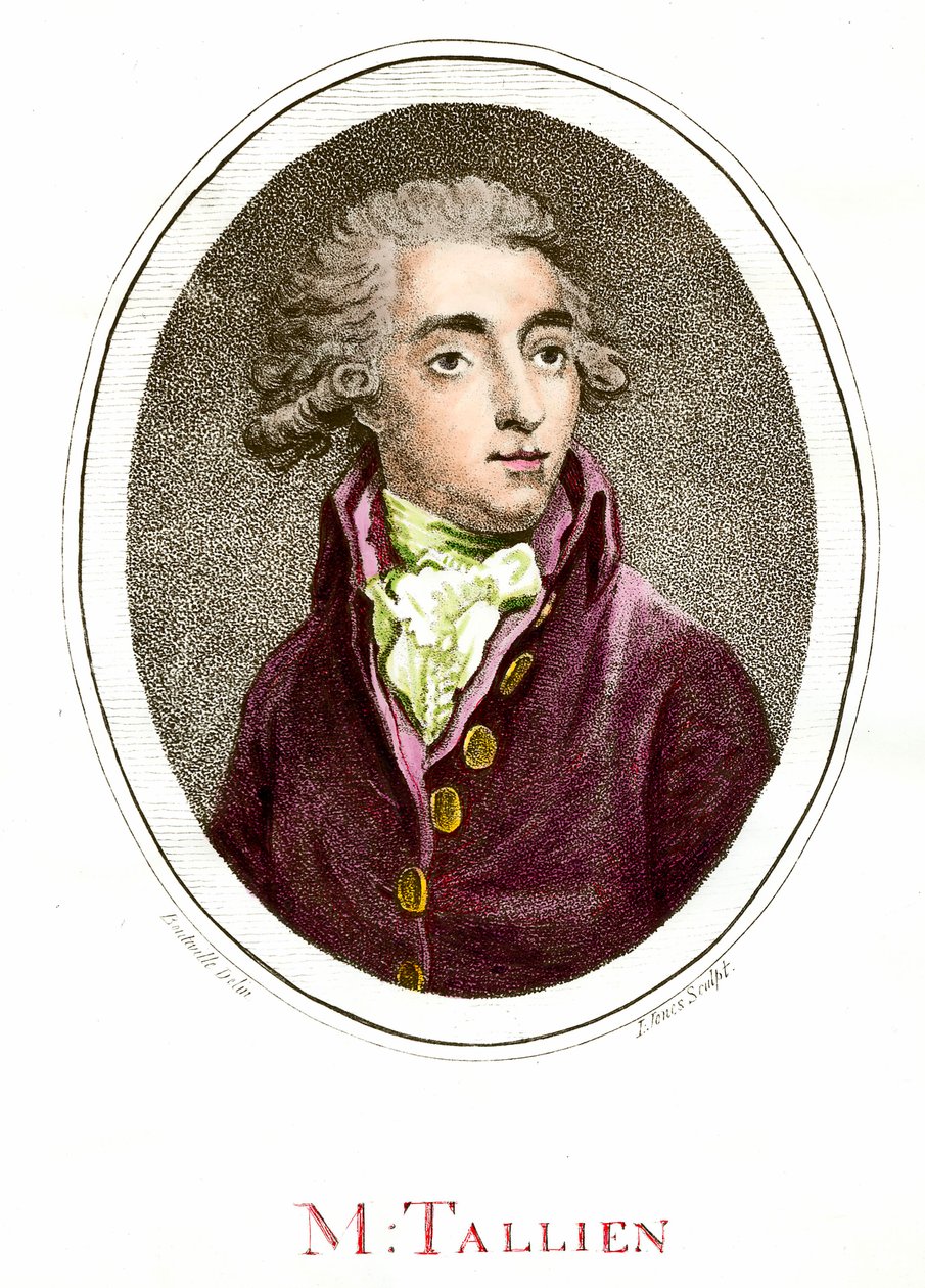 Rewolucja francuska: Portret Jean Lambert (Jean-Lambert) Tallian (1767-1820) Rewolucjonista francuski. Rycina z XVIII wieku. Prywatna kolekcja autorstwa French School