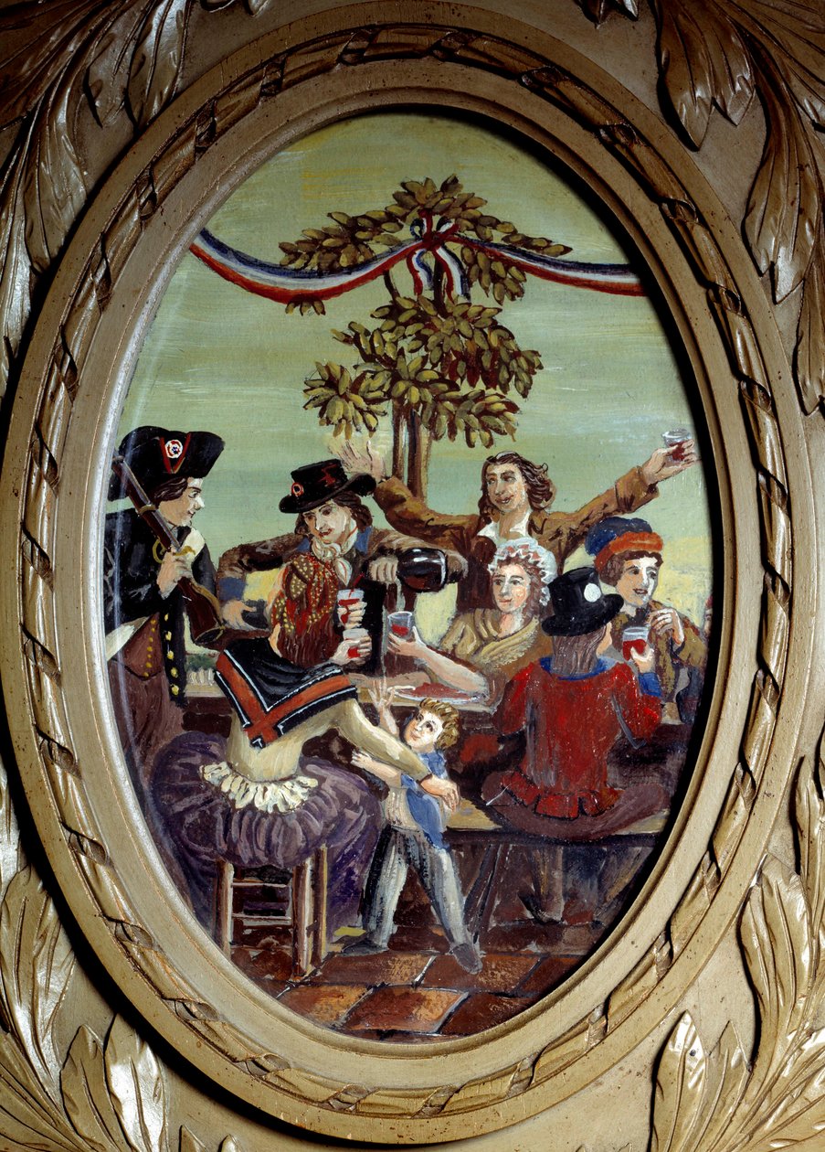 Rewolucja francuska: „”Posiłek republikański w Cafe Le Procope w Paryżu””Anonimowy obraz. XVIII-wieczny Paryż, Le Procope autorstwa French School